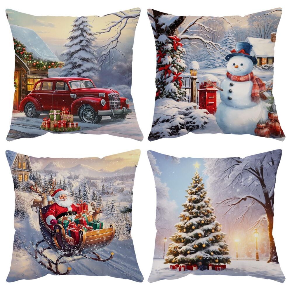 3059 Set of 4 Christmas Pillow Covers 18x18 Inch Merry Christmas Pillow